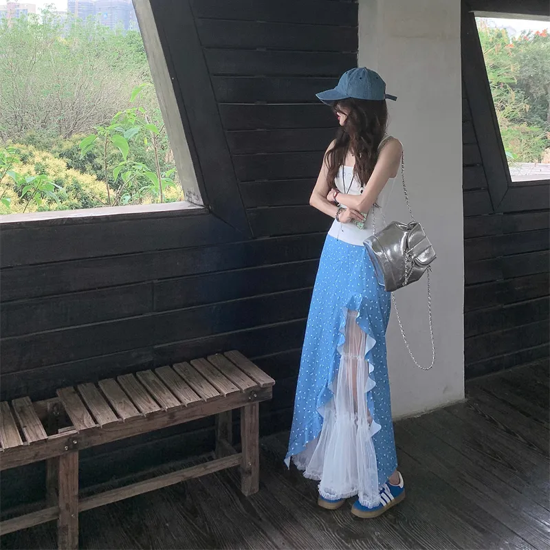 AURORA MUSE Casual Long Skirt Women's Blue-5