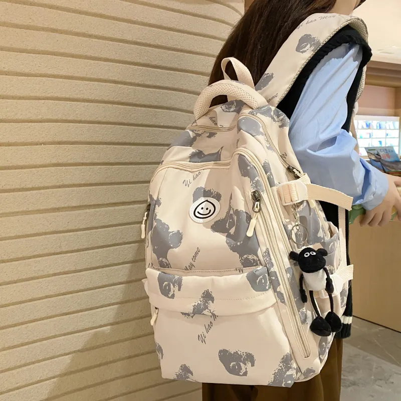ZOGA Nylon Backpack Unisex White & Blue/Beige Bear-9