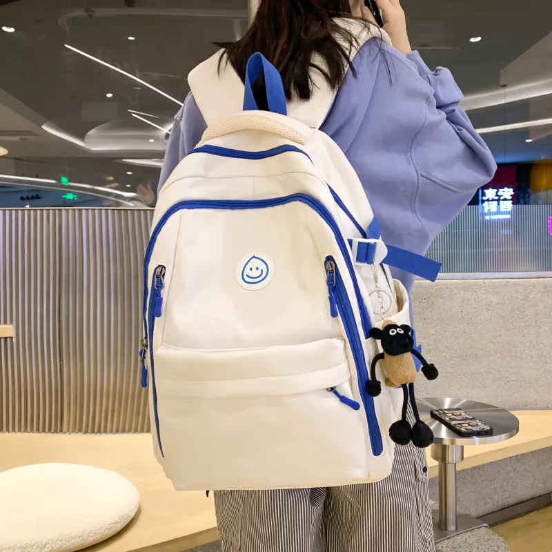 ZOGA Nylon Backpack Unisex White & Blue/Beige Bear-3