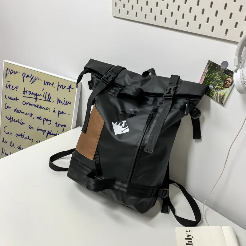 ZOGA Oxford Canvas Backpack Unisex Black Brown-7