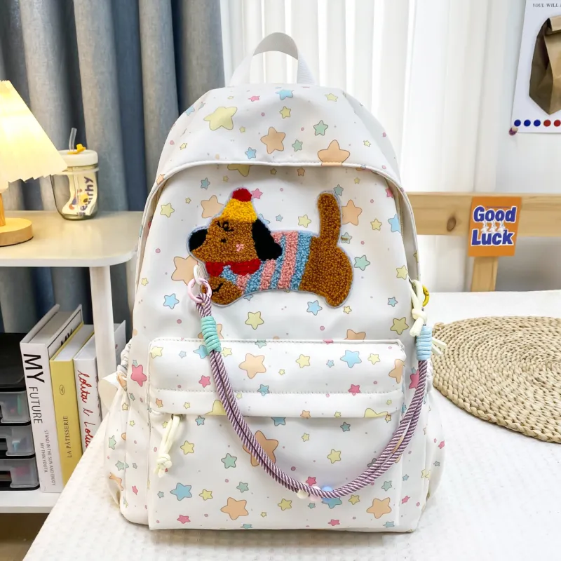 ZOGA Nylon Backpack Women's White Stars/Beige Stars-3