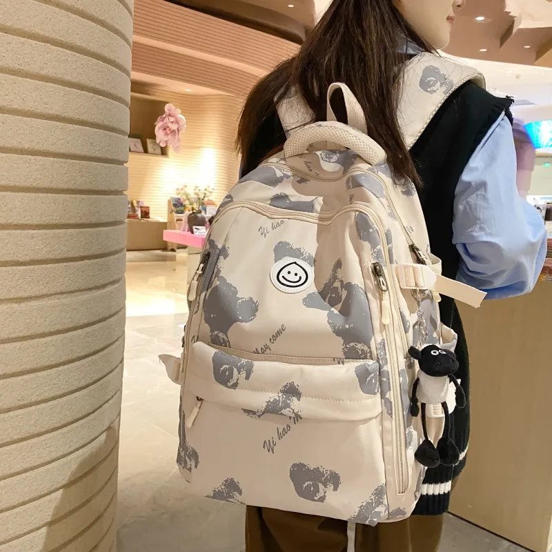 ZOGA Nylon Backpack Unisex White & Blue/Beige Bear-8
