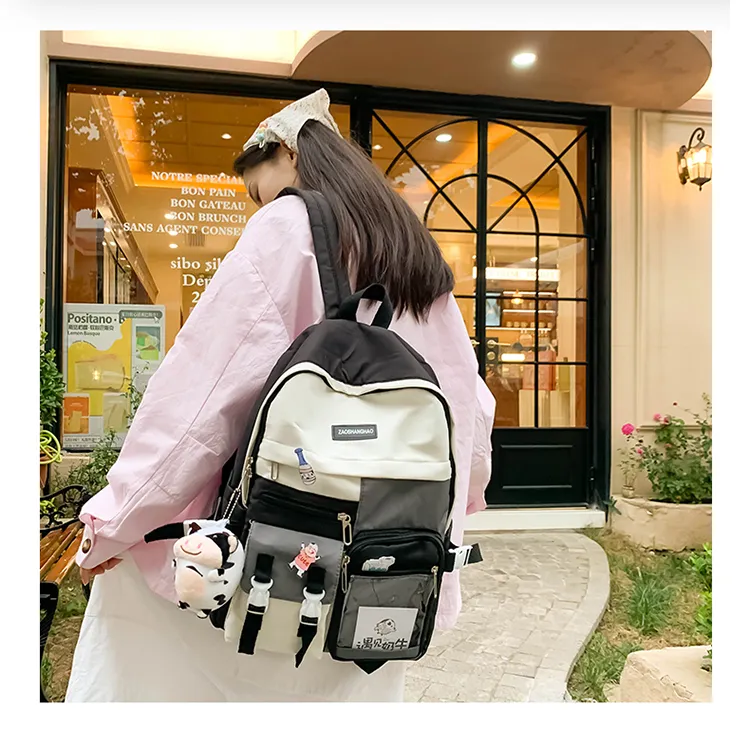ZOGA Nylon Backpack Unisex Pink Blue/Black/Blue/Pink-1