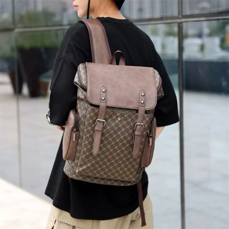 ZOGA PU Backpack Regular Men's Pattern Brown/Black Pattern-2