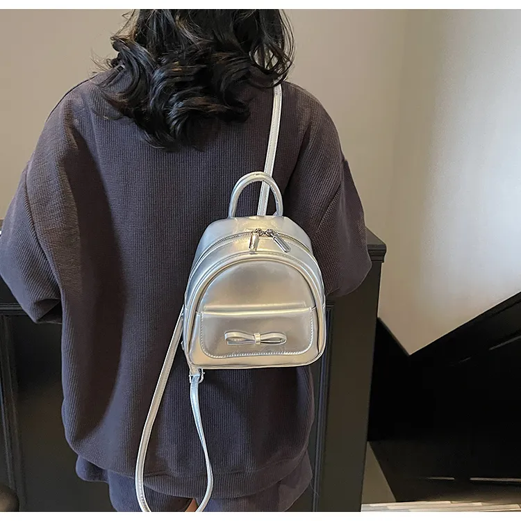 PULUWIRR PU Backpack Women's White/Silver/Black/Green/Pink-14