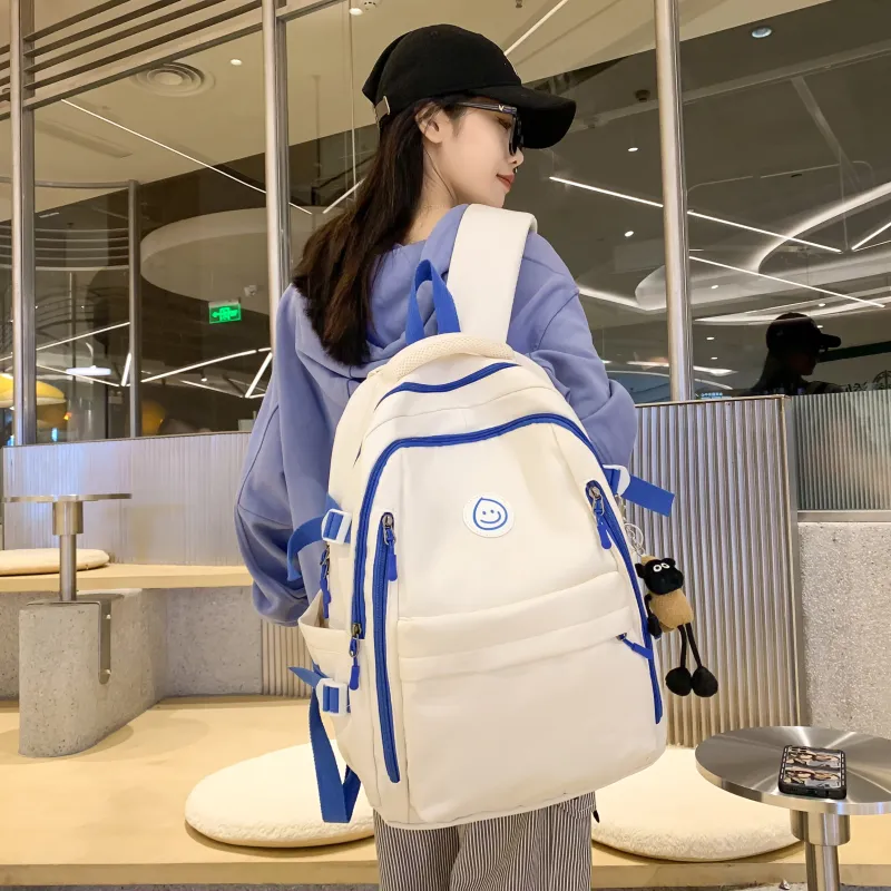 ZOGA Nylon Backpack Unisex White & Blue/Beige Bear-4