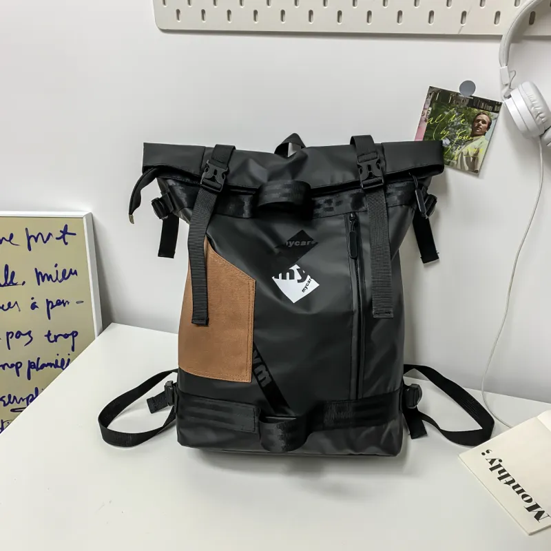 ZOGA Oxford Canvas Backpack Unisex Black Brown-6