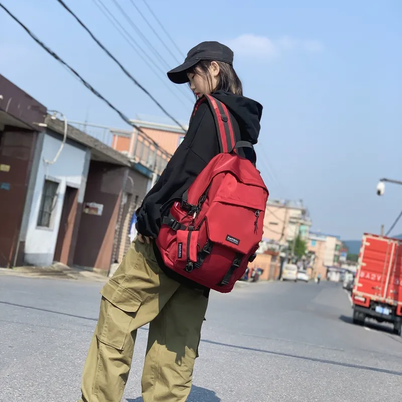 ZOGA Nylon Backpack Unisex Ivory/Black Red-15