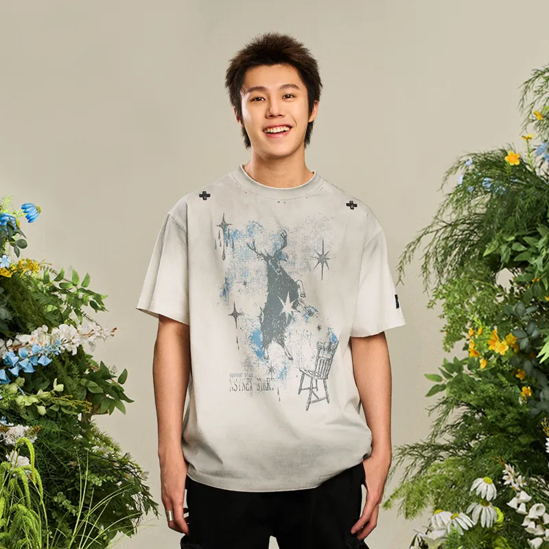 NSTNEW START T Shirts Unisex Dirty Dyed Light Gray-2