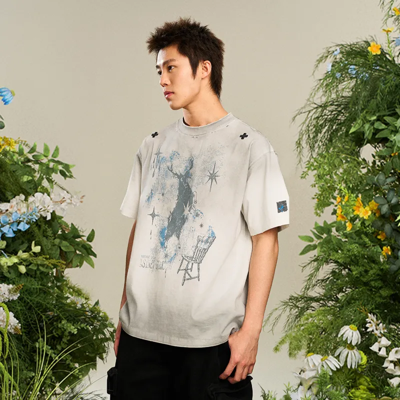 NSTNEW START T Shirts Unisex Dirty Dyed Light Gray-3