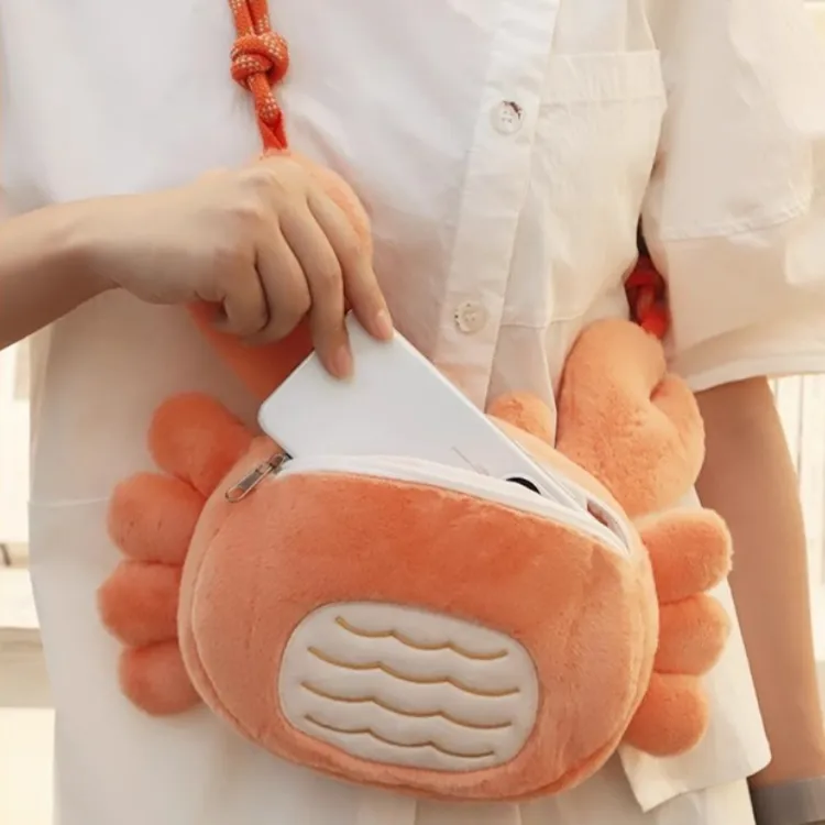 SUZHOU MUSEUM Long Plush Shoulder Bag, Crossbody Bag Unisex Orange-3