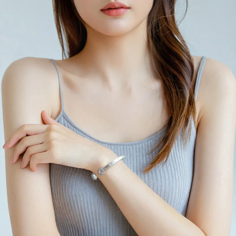 YUJIANDOUDOU 999 Fine Silver Bangles Women's-3