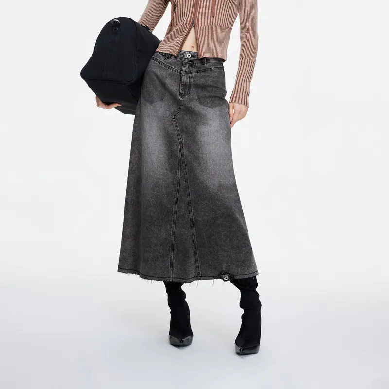 ONLY A Line Long Skirt Women's Dark Denim Gray-2