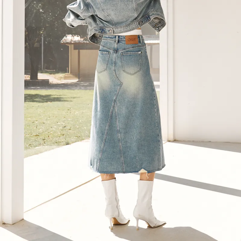 ONLY A Line Long Skirt Women's Dark Denim Gray-6
