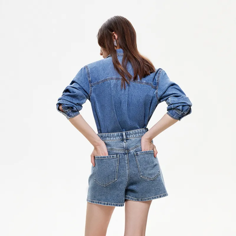 ONLY Denim Shorts Women's Washed Denim Blue-3