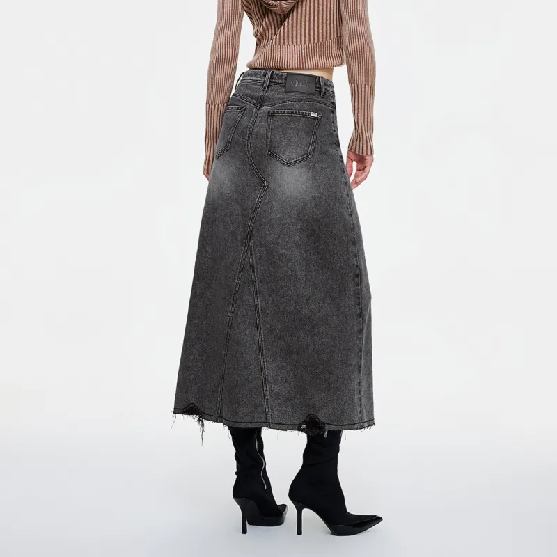 ONLY A Line Long Skirt Women's Dark Denim Gray-3