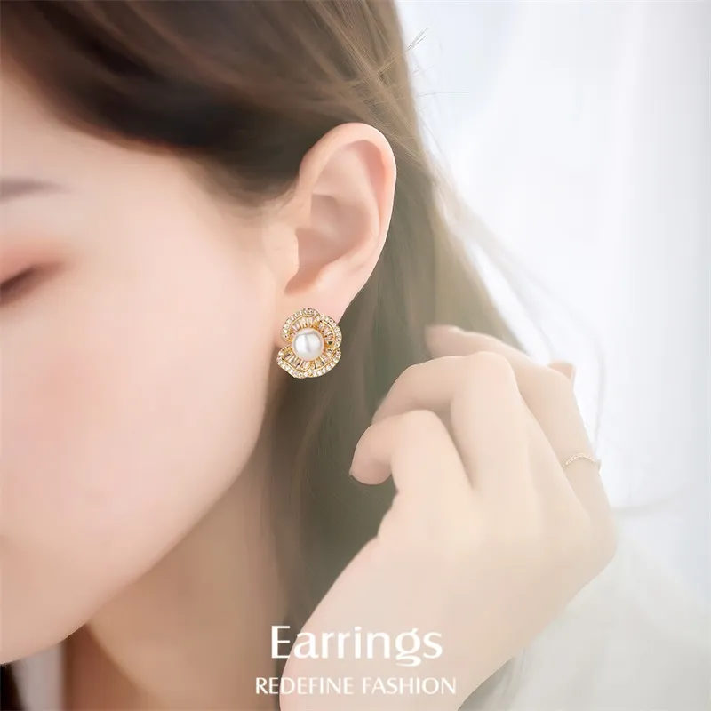 QLADY Freshwater Pearl Stud Earrings Women's-2