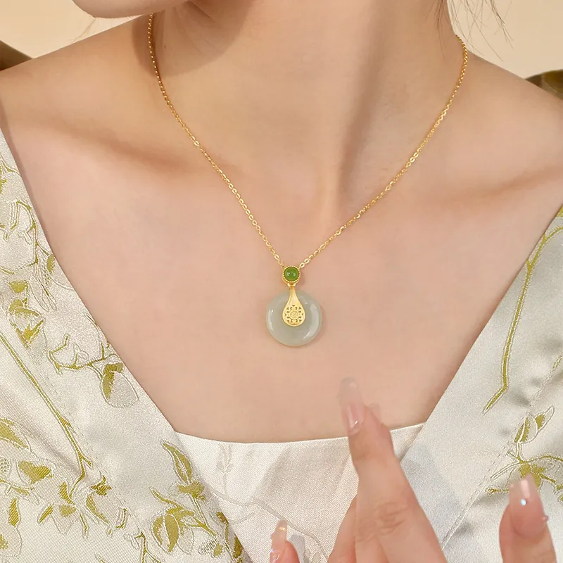 QLADY Necklaces Pale Greenish White Jade Women's-1
