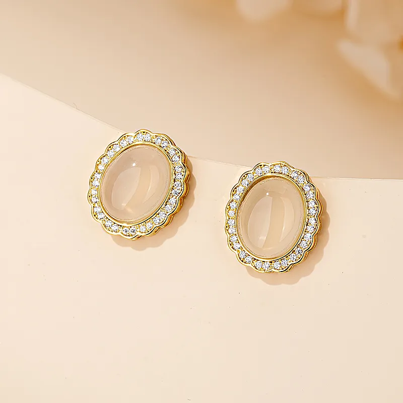 QLADY Agate Stud Earrings Women's-5