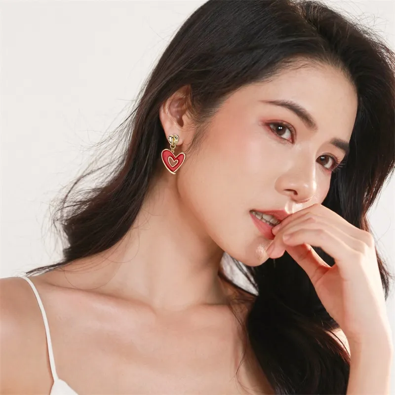QLADY S925 Silver Stud Earrings Women's Red-4