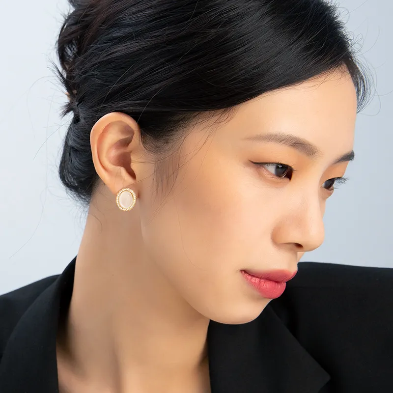 QLADY Agate Stud Earrings Women's-3