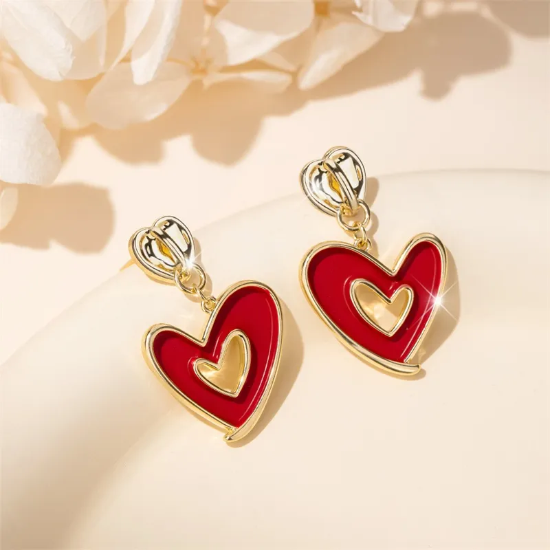 QLADY S925 Silver Stud Earrings Women's Red-5