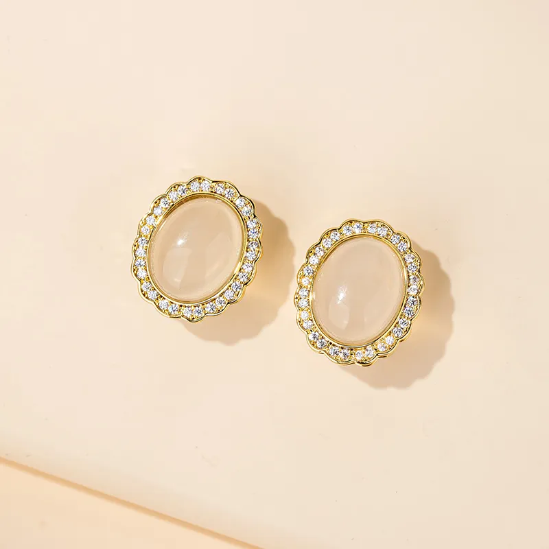 QLADY Agate Stud Earrings Women's-1