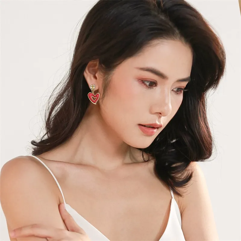 QLADY S925 Silver Stud Earrings Women's Red-2