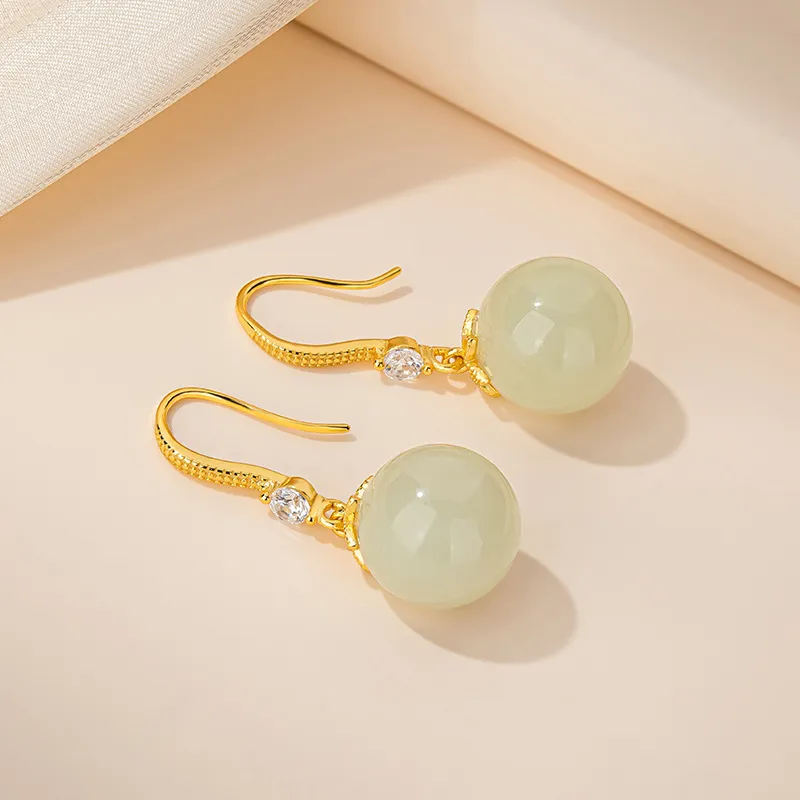 QLADY Earrings Green Jade Women's-36