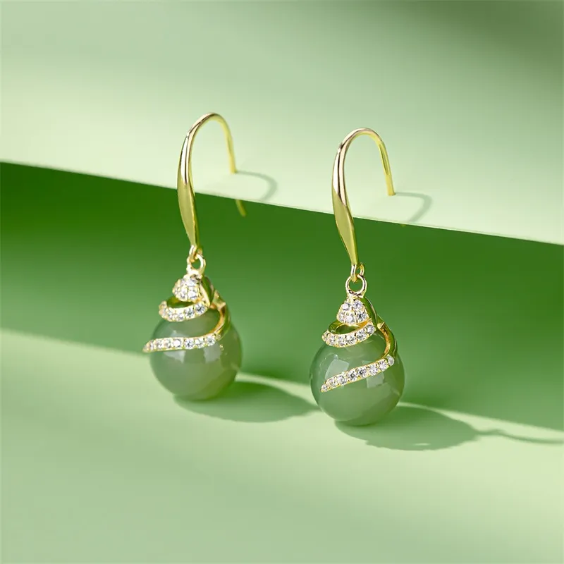 QLADY Earrings Green Jade Women's-5