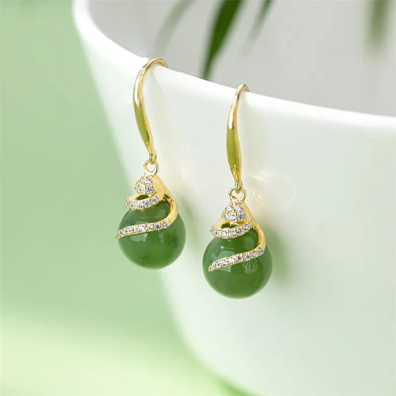 QLADY Earrings Green Jade Women's-3