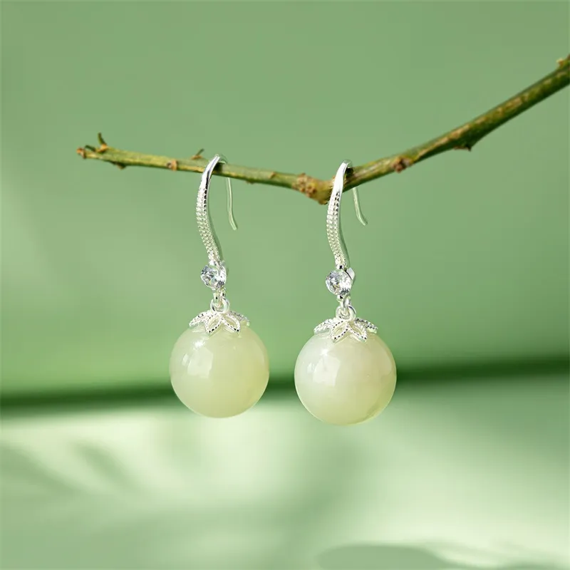 QLADY Earrings Green Jade Women's-22