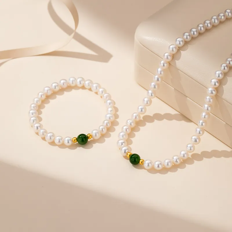 QLADY Pearl Gold Necklace Women's-9