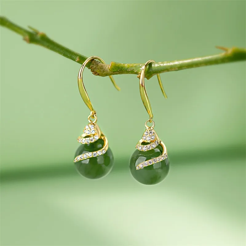 QLADY Earrings Green Jade Women's-1