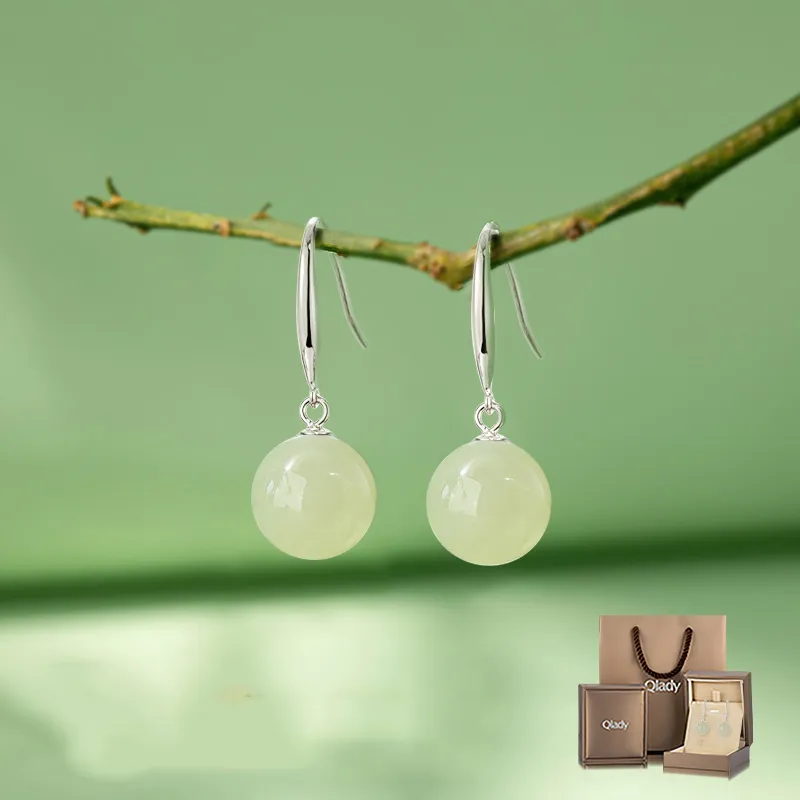QLADY Earrings Green Jade Women's-14