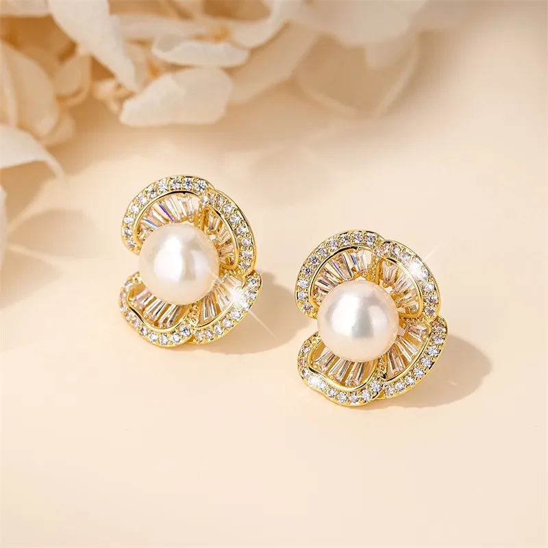 QLADY Freshwater Pearl Stud Earrings Women's-4