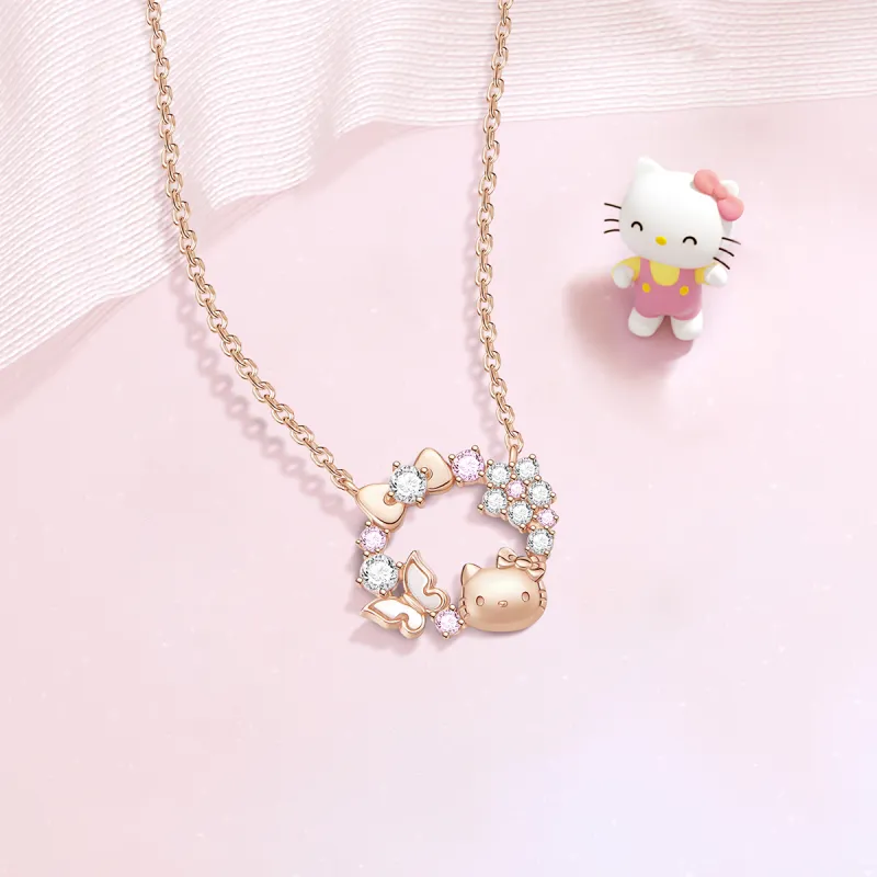 TIDECOLOR Hello Kitty S925 Silver Sterling Silver Necklace Women's Rose Gold-3