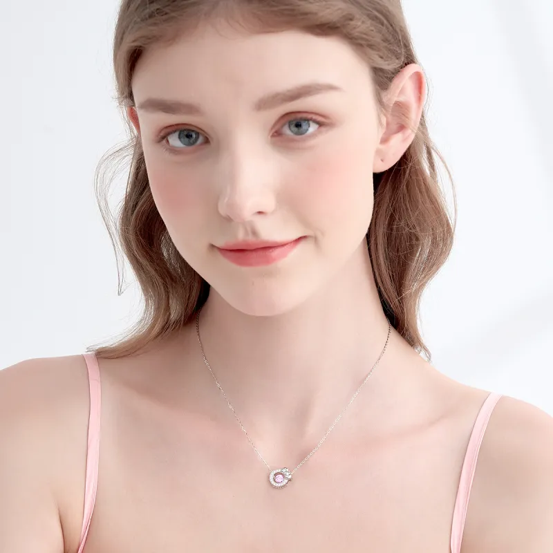 TIDECOLOR Hello Kitty S925 Silver Necklaces Women's Pink-3