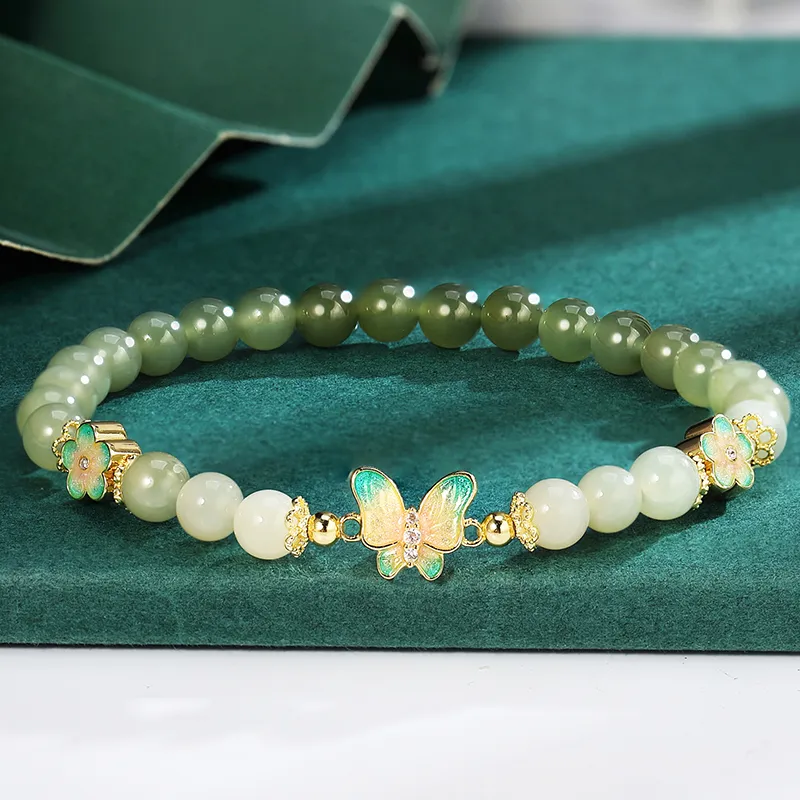 ZENGCAI Niche Luxury S925 Silver Gradient Jade Bead Bracelet Pale Greenish White Jade Women's-2