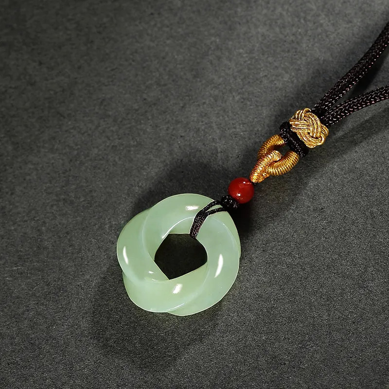 ZENGCAI Carved Natural Jade Woven Rope Necklace With Jade Pendant Green Jade Unisex-1