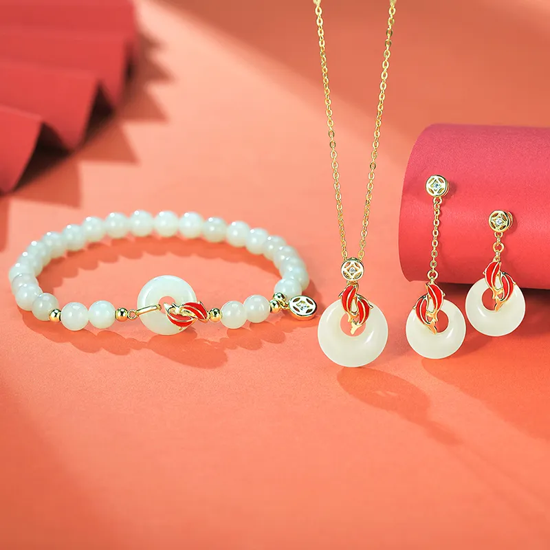 ZENGCAI New Chinese Style Chinese Fashion Trend, Niche Design Peace Buckle Necklace Pale Greenish White Jade Women's-2