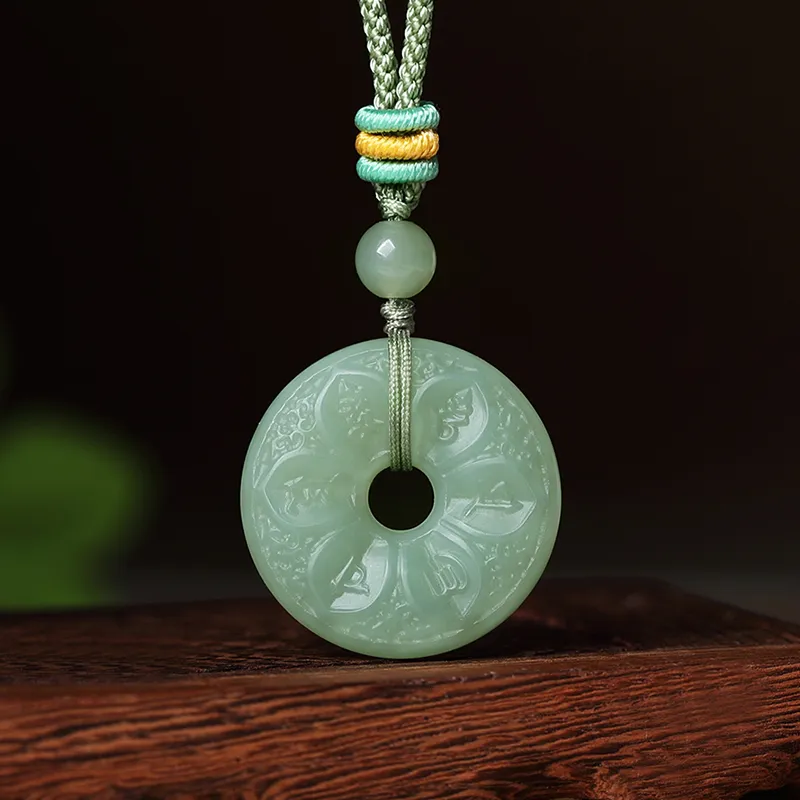 ZENGCAI Carved Mantra Jade Pendant Necklace Pendant Jade Ornament Pale Greenish White Jade Women's-2