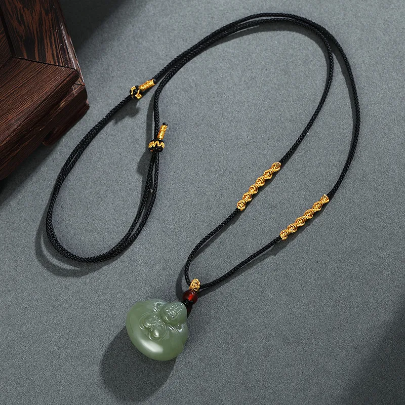 ZENGCAI Chinese Style Carved Jade Buddha Pendant Necklace Green Jade Unisex-1