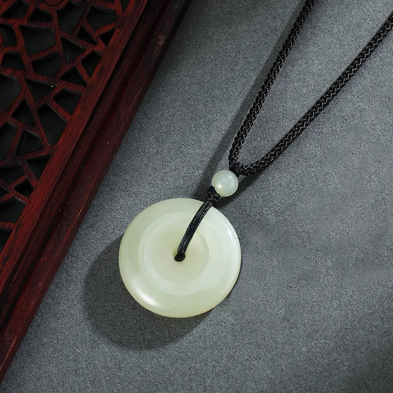ZENGCAI Peace Buckle Jade Pendant Necklace Pale Greenish White Jade Women's-1