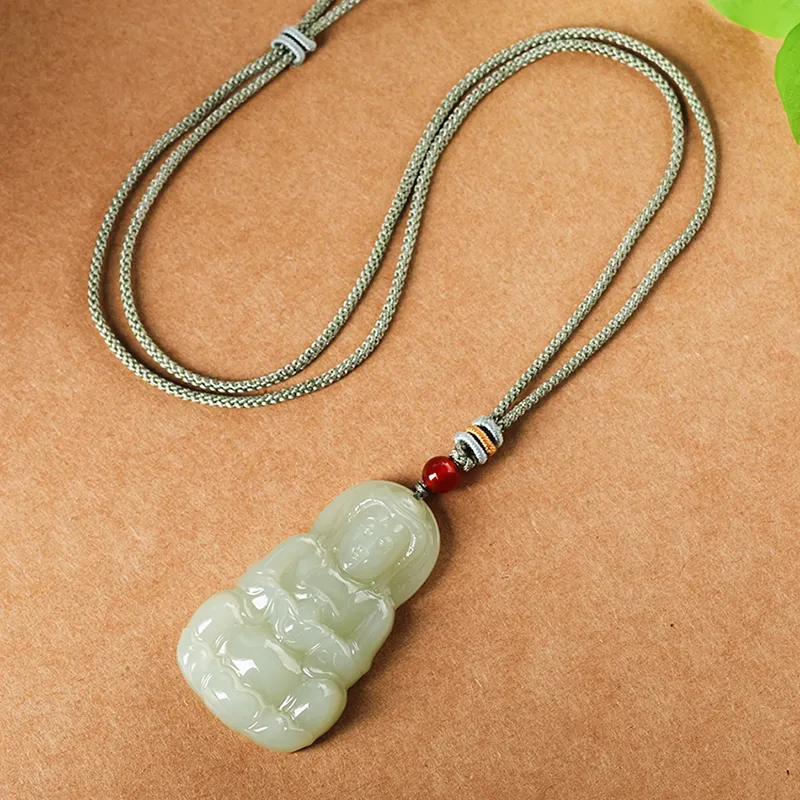 ZENGCAI Carved Buddha And Bodhisattva Statues Jade And Jade Pendant Pale Greenish White Jade Unisex-2