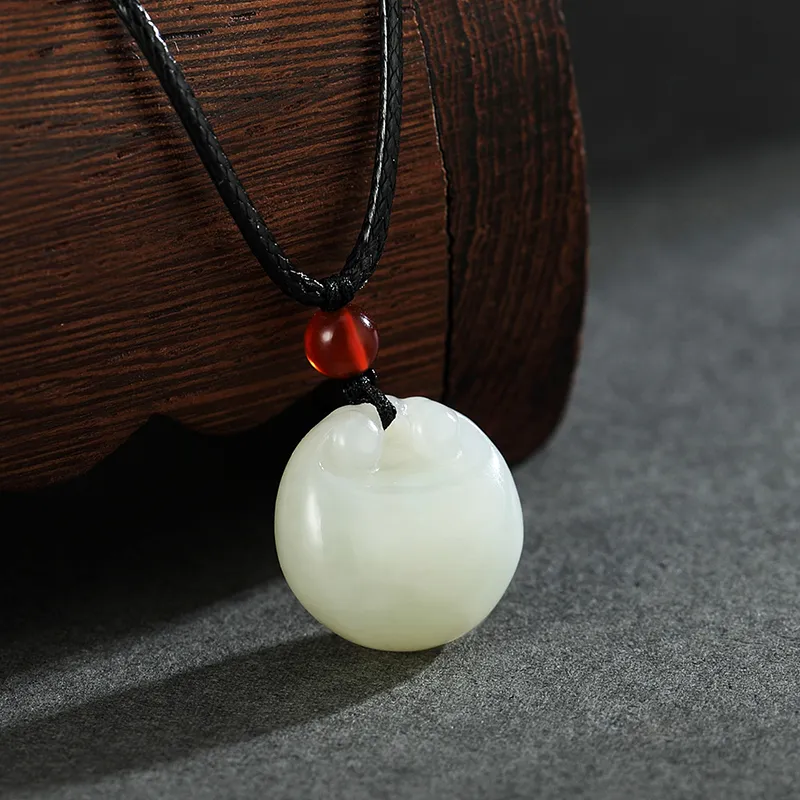 ZENGCAI Chinese Style Carving, Jade Pendant Necklace Pale Greenish White Jade Women's-1