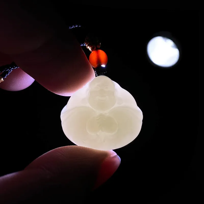 ZENGCAI Chinese Style Carved Jade Buddha Pendant Necklace Green Jade Unisex-3