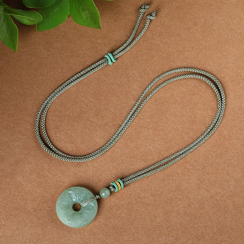 ZENGCAI Carved Mantra Jade Pendant Necklace Pendant Jade Ornament Pale Greenish White Jade Women's-3