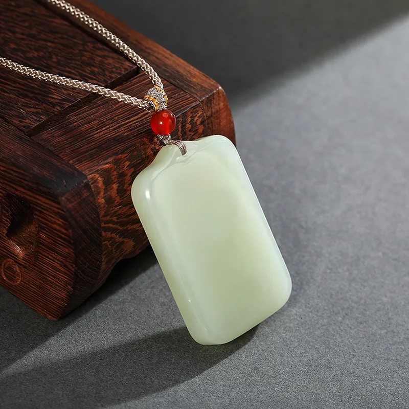 ZENGCAI Chinese Style Carving Jade Pendant Necklace Large Version Hanging Pendant Pale Greenish White Jade Unisex-1