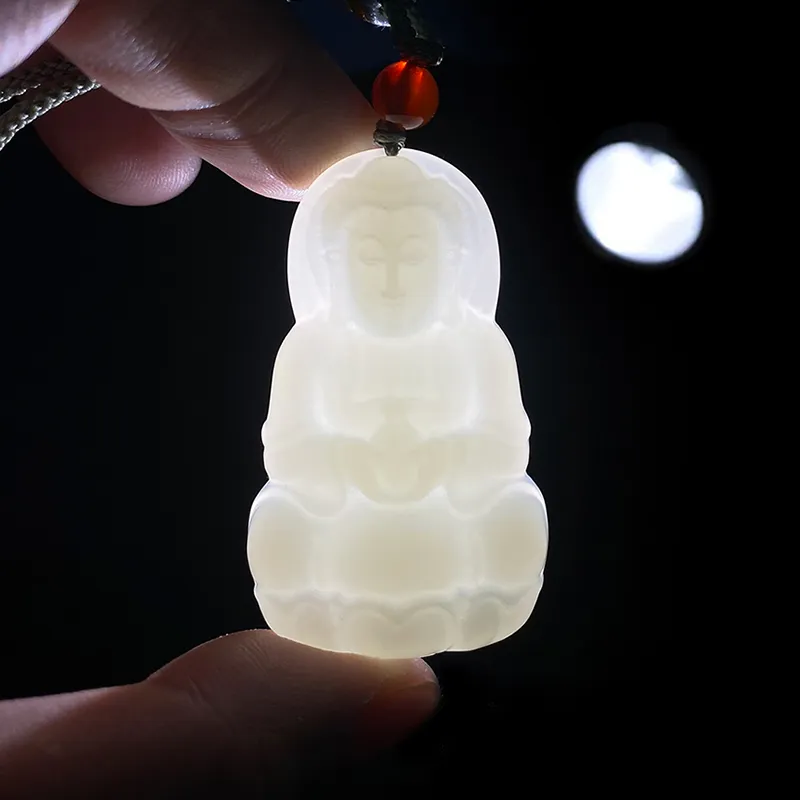 ZENGCAI Carved Buddha And Bodhisattva Statues Jade And Jade Pendant Pale Greenish White Jade Unisex-3
